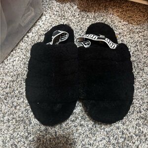 UGG Black Fuzzy Slides